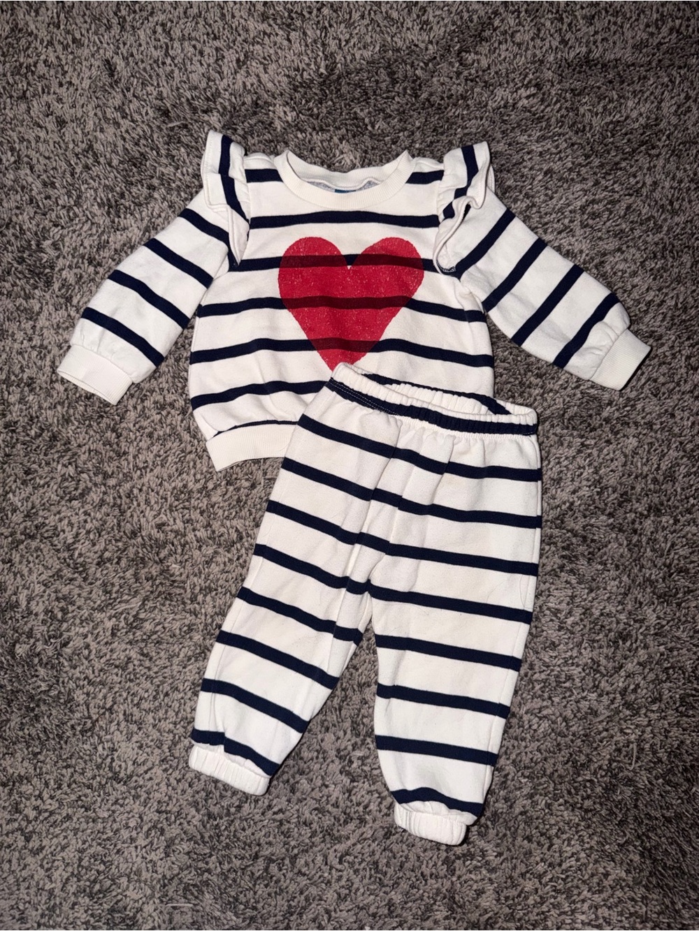 Navy Stripe Set with Red Heart
